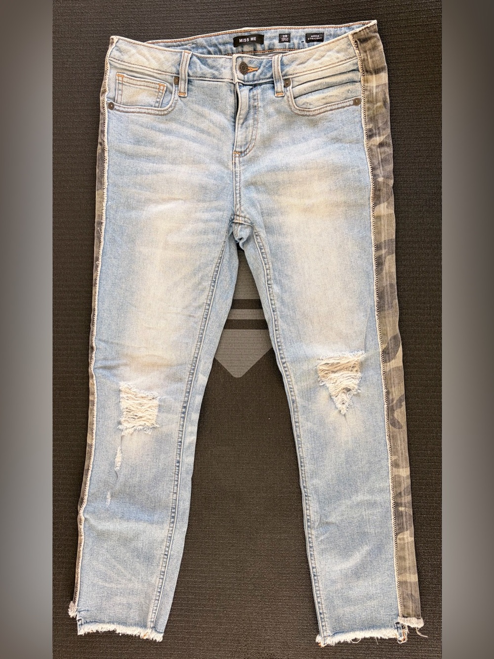 Miss Me Jeans with Camo Stripe low rise ankle straight